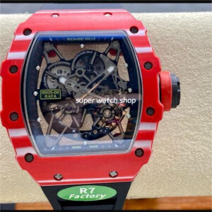 R7 Factory Richard Mille RM35-02 44.5mm Red Carbon Fiber Black Rubber Strap Skeletonized Dial