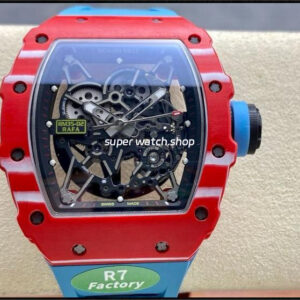 R7 Factory Richard Mille RM35-02 44.5mm Red Carbon Fiber Blue Rubber Strap Skeletonized Dial