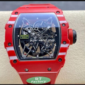 R7 Factory Richard Mille RM35-02 44.5mm Red Carbon Fiber Red Rubber Strap Skeletonized Dial