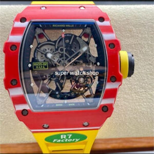R7 Factory Richard Mille RM35-02 44.5mm Red Carbon Fiber Yellow Rubber Strap Skeletonized Dial