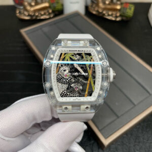 RM Factory Panda Eats Golden Bamboo Richard Mille RM26-01 44mm Transparent Crystal White Rubber Strap Panda Skeletonized White Dial