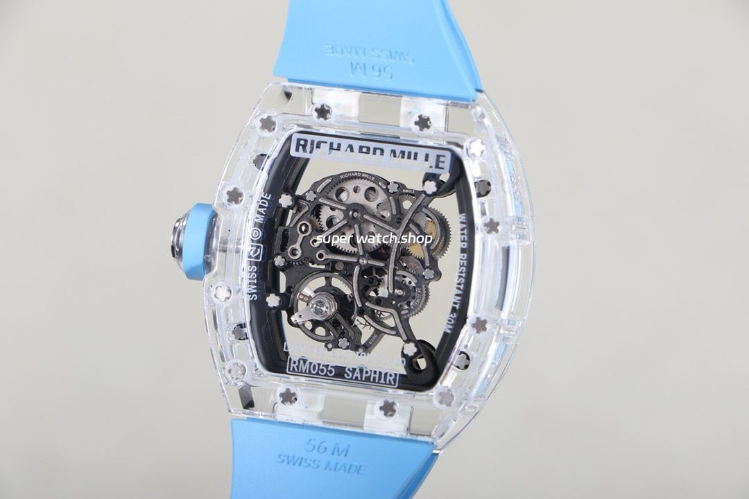 RM Factory Richard Mille RM 055 43mm Transparent Crystal Sky Blue Rubber Strap Skeletonized Sky Blue Dial - Image 7