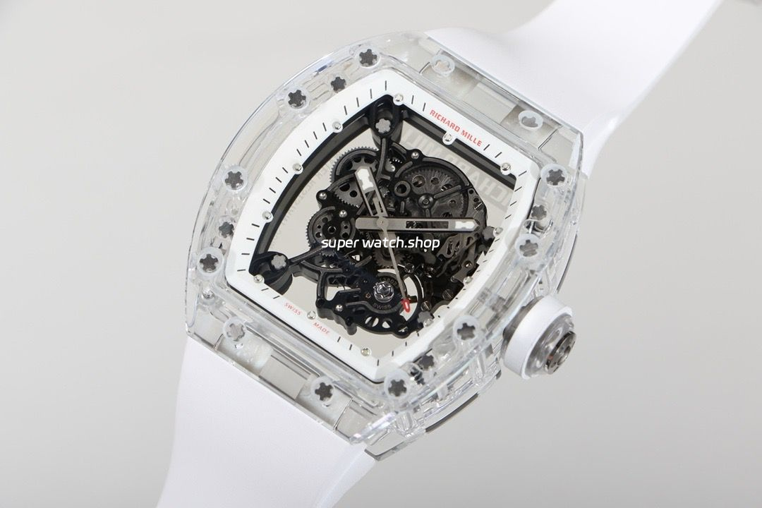 RM Factory Richard Mille RM 055 43mm Transparent Crystal White Rubber Strap Skeletonized White Dial - Image 4
