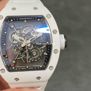 RM Factory Richard Mille RM 055 43mm White Ceramic White Rubber Strap Skeletonized Black Dial