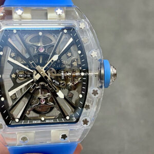 RM Factory Richard Mille RM 12-01 39mm Transparent Crystal Blue Rubber Strap Skeletonized Black Dial