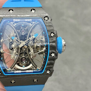 RM Factory Richard Mille RM 53-01 43mm Carbon Fiber Blue Rubber Strap Skeletonized Black Dial