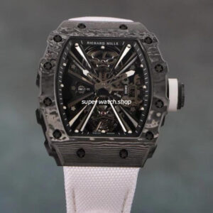 RM Factory Richard Mille RM12-01 39mm Black Carbon Fiber White Canvas Strap Skeletonized Black Dial