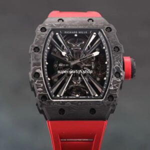 RM Factory Richard Mille RM12-01 39mm Carbon Fiber Red Rubber Strap Skeletonized Black Dial
