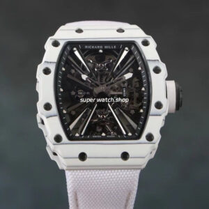 RM Factory Richard Mille RM12-01 39mm Carbon Fiber White Canvas Strap Skeletonized Black Dial