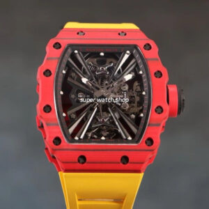 RM Factory Richard Mille RM12-01 39mm Red Carbon Fiber Yellow Rubber Strap Skeletonized Black Dial