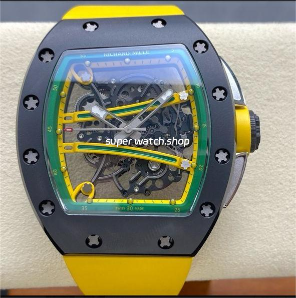 RM Factory Richard Mille RM61-01 42.7mm Carbon Fiber Yellow Rubber Strap Yellow And Green Skeleton Dial