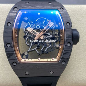 UOK Factory Richard Mille RM055 42.7mm Carbon Fiber Black Rubber Strap Rose Gold Edge Skeletonized Dial