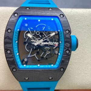 UOK Factory Richard Mille RM055 42.7mm Carbon Fiber Blue Rubber Strap Blue Edge Skeletonized Dial