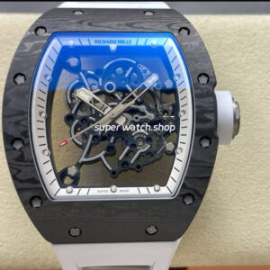 UOK Factory Richard Mille RM055 42.7mm Carbon Fiber Titanium White Rubber Strap White Edge Skeletonized Dial