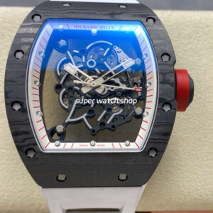 UOK Factory Richard Mille RM055 42.7mm Carbon Fiber White Rubber Strap White Edge Skeletonized Dial