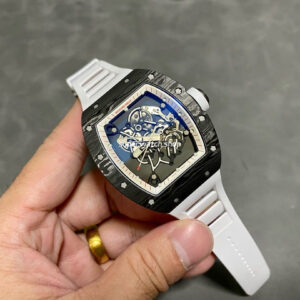 ZF Factory Richard Mille RM 055 42.7mm Carbon Fiber White Rubber Strap Skeletonized White Red Dial