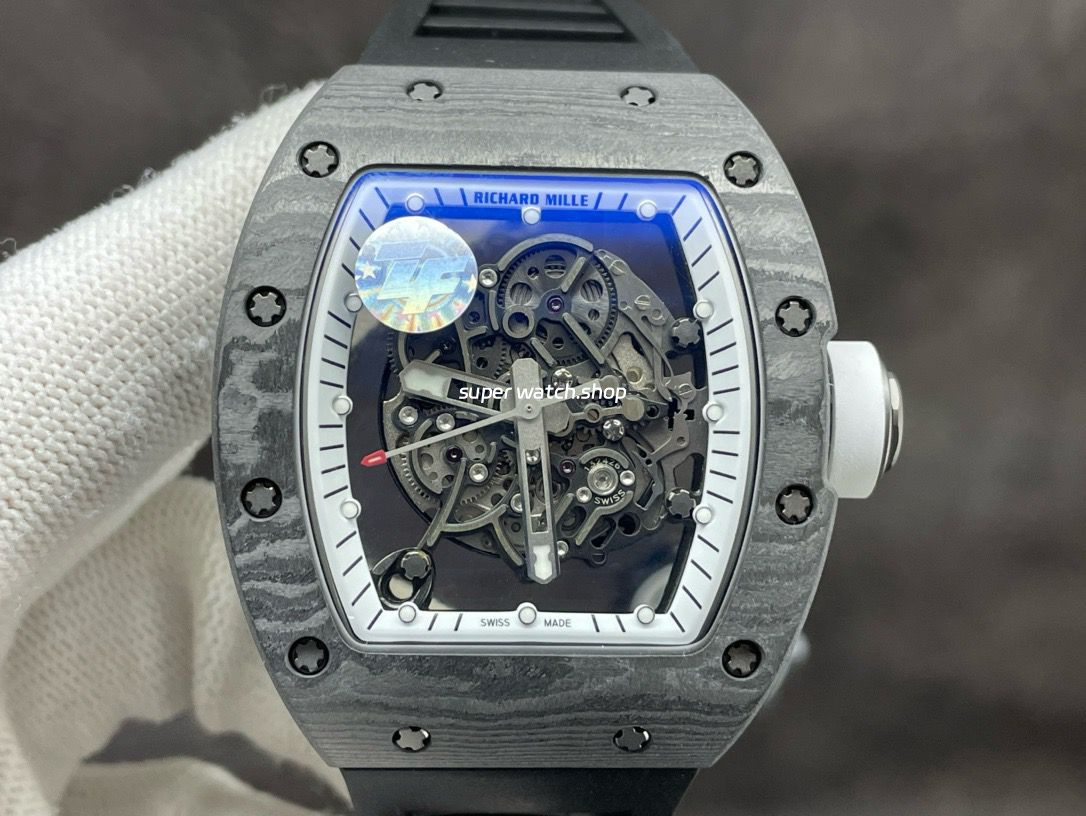 ZF Factory Richard Mille RM 055 42.7mm Titanium Black Rubber Strap Skeletonized White Dial