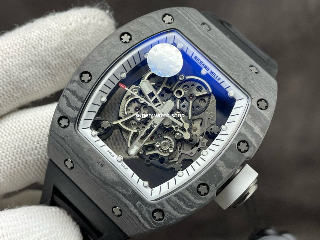 ZF Factory Richard Mille RM 055 42.7mm Titanium Black Rubber Strap Skeletonized White Dial - Image 4