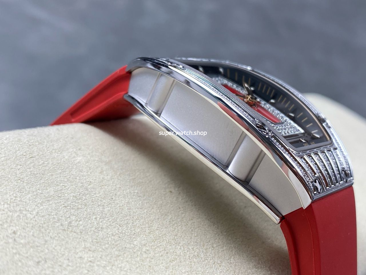 ZF Factory Richard Mille RM07 31.4mm Diamond White Gold Red Rubber Strap Skeletonized Black Dial - Image 5
