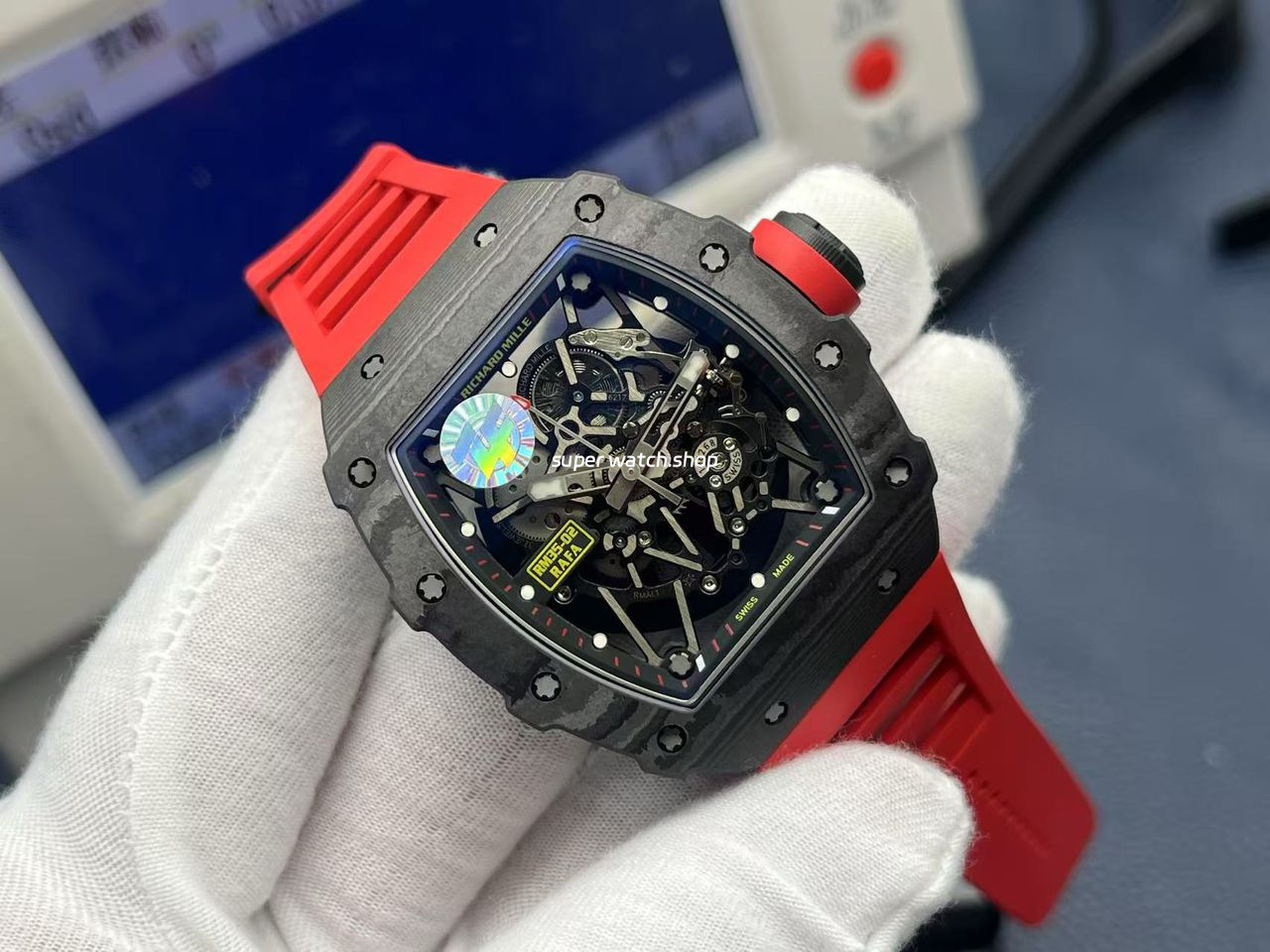 ZF Factory Richard Mille RM35-02 Black Carbon Fiber Red Rubber Strap Black Skeletonized Dial - Image 2