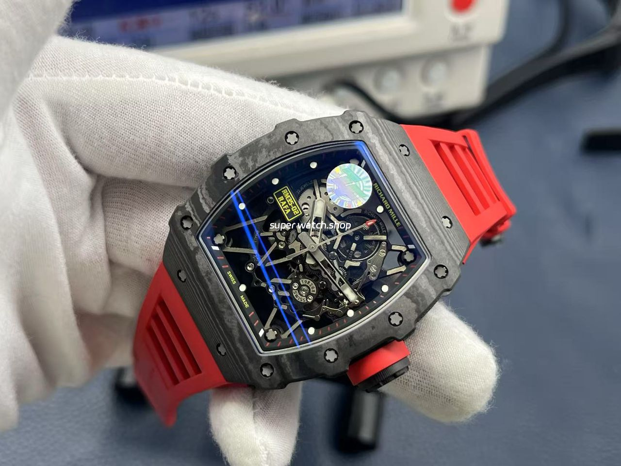 ZF Factory Richard Mille RM35-02 Black Carbon Fiber Red Rubber Strap Black Skeletonized Dial - Image 3