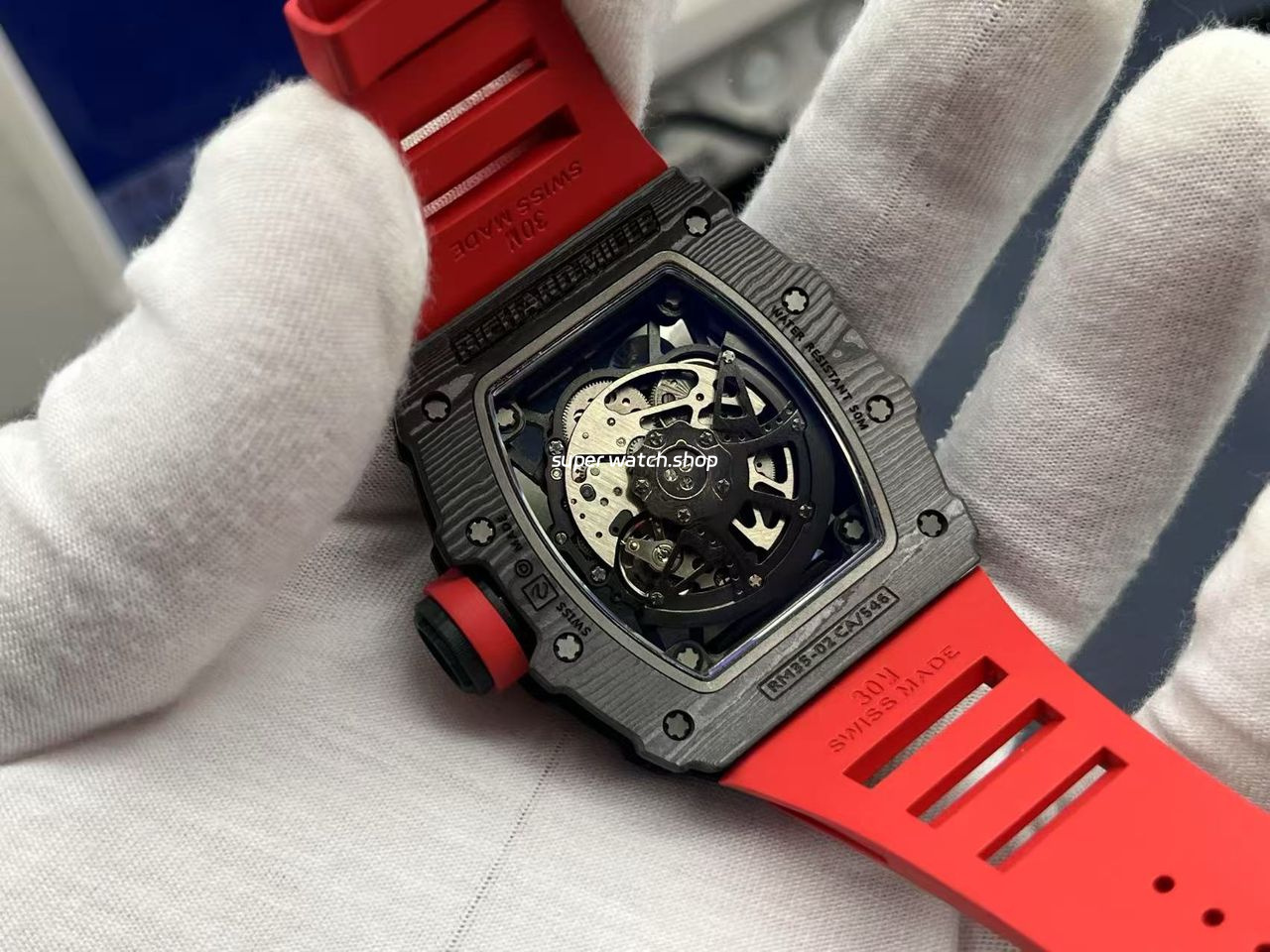ZF Factory Richard Mille RM35-02 Black Carbon Fiber Red Rubber Strap Black Skeletonized Dial - Image 7