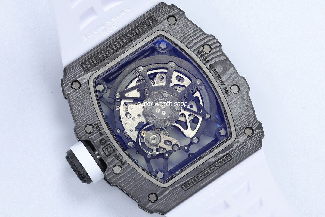 ZF Factory Richard Mille RM35-02 Black Carbon Fiber White Rubber Strap Black Skeletonized Dial - Image 8