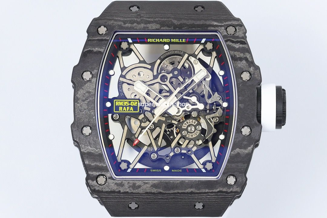 ZF Factory Richard Mille RM35-02 Black Carbon Fiber White Rubber Strap Black Skeletonized Dial - Image 2