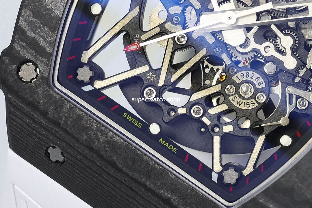 ZF Factory Richard Mille RM35-02 Black Carbon Fiber White Rubber Strap Black Skeletonized Dial - Image 5