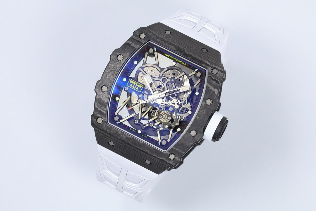 ZF Factory Richard Mille RM35-02 Black Carbon Fiber White Rubber Strap Black Skeletonized Dial - Image 3