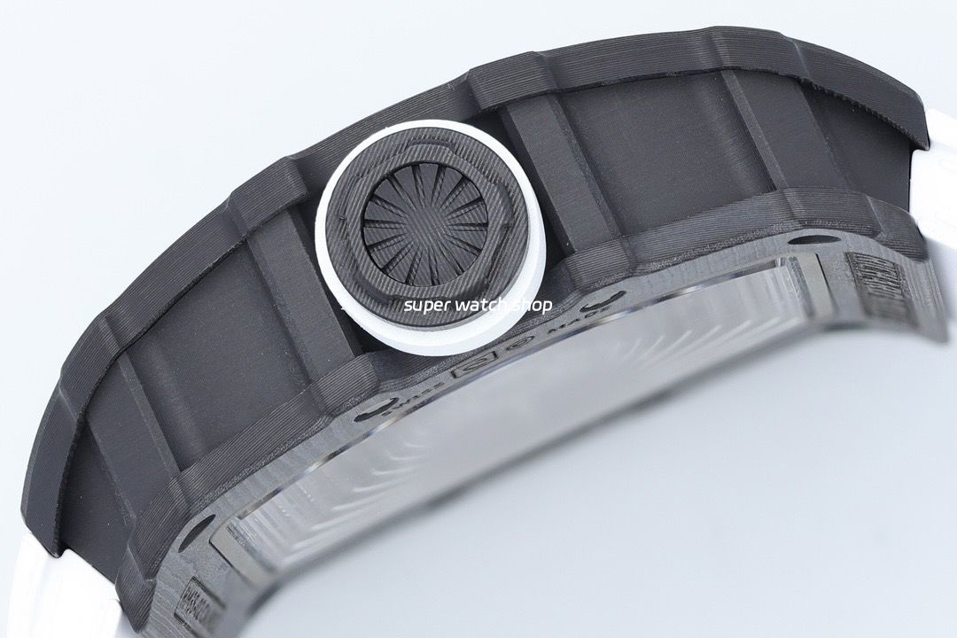 ZF Factory Richard Mille RM35-02 Black Carbon Fiber White Rubber Strap Black Skeletonized Dial - Image 6