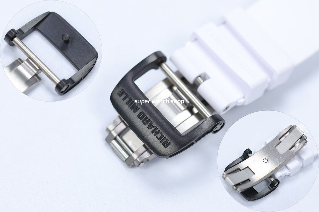 ZF Factory Richard Mille RM35-02 Black Carbon Fiber White Rubber Strap Black Skeletonized Dial - Image 9