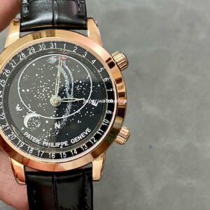 PP Factory Patek Philippe Celestial Moon 44mm 6102R-001 Rose Gold Leather Black Dial