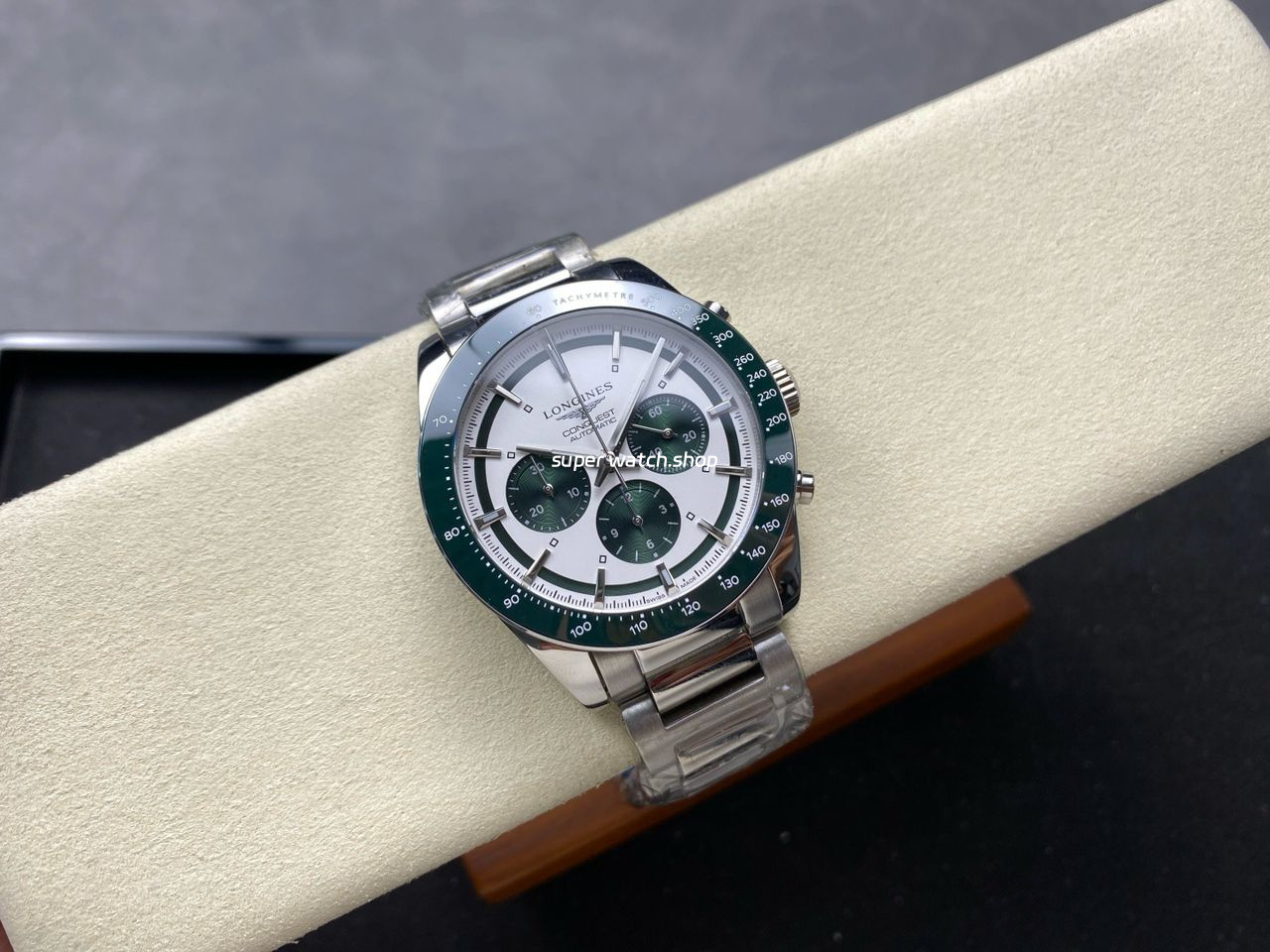 AF Factory Longines Conquest Chronograph L3.835.4.02.6 42mm Full Steel Strap Green Eyes White Dial - Image 4