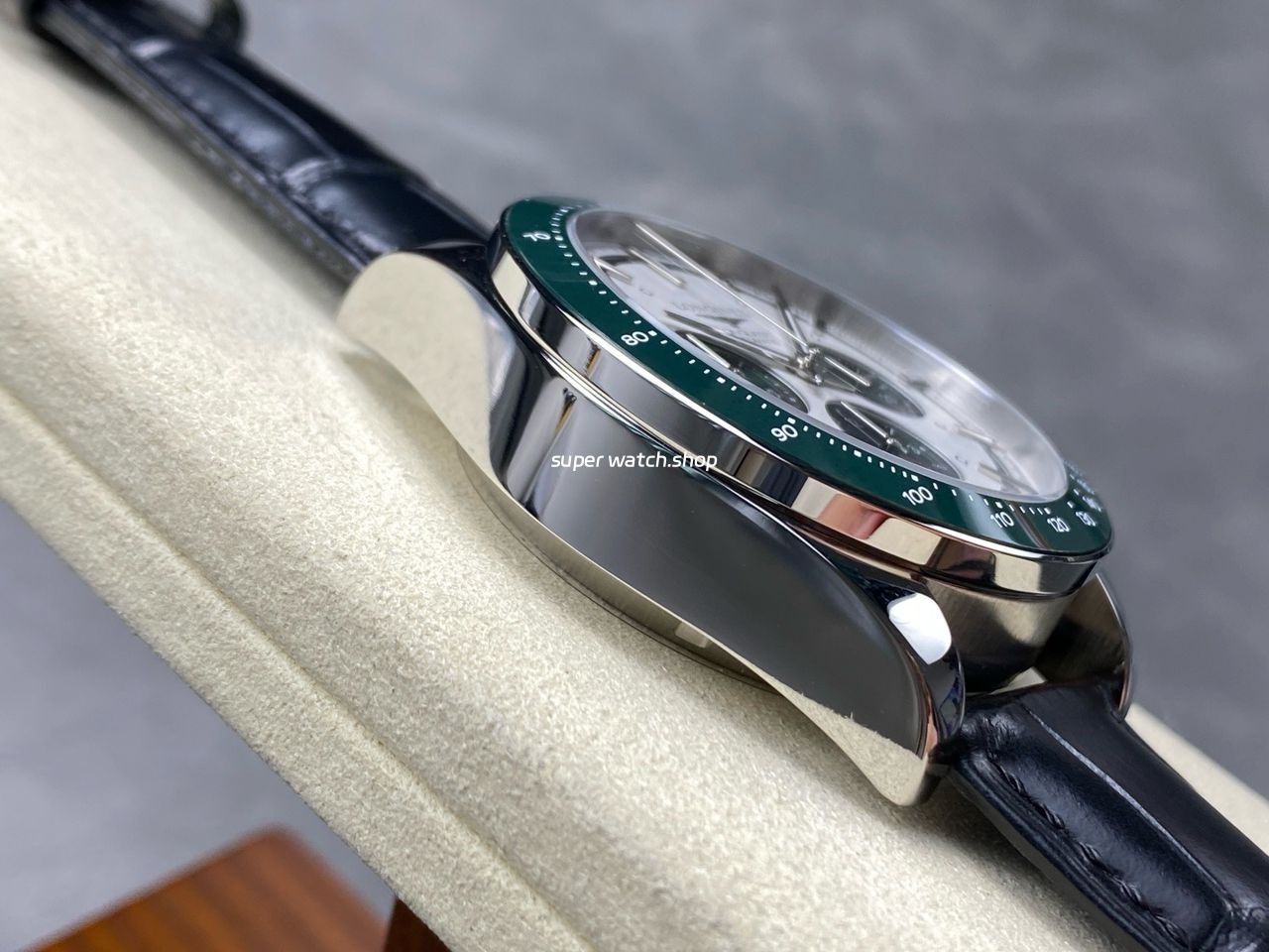 AF Factory Longines Conquest Chronograph L3.835.4.02.6 42mm Steel Leather Strap Green Eyes White Dial - Image 4