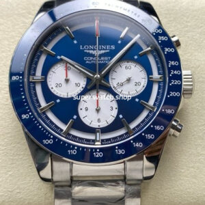 AF Factory Longines Conquest Chronograph L3.835.4.91.2 42mm Full Steel Strap White Eyes Blue Dial