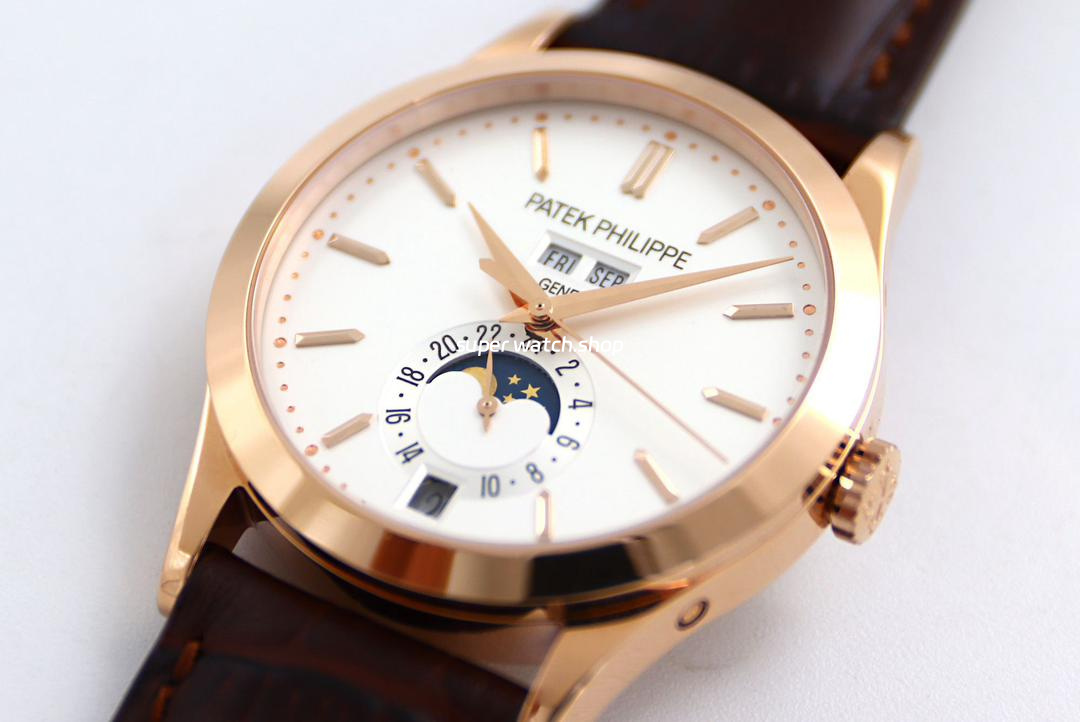 GR Factory Patek Philippe Annual Calendar 5396R-011 38mm Rose Gold Leather Strap Silver Dial - Image 3