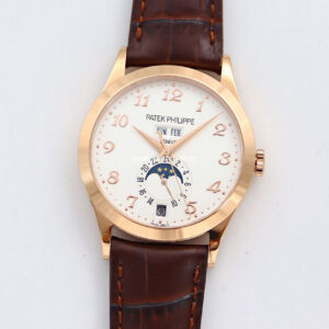 GR Factory Patek Philippe Annual Calendar 5396R-012 38mm Rose Gold Leather Strap Arabic Numerals Silver Dial