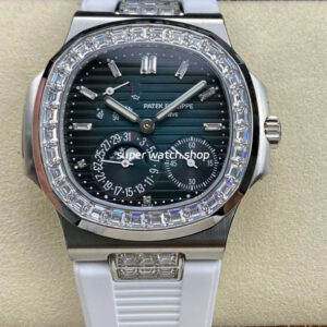 GR Factory Patek Philippe Nautilus 5712G 40mm Diamond Bezel Steel Leather Strap Blue Dial