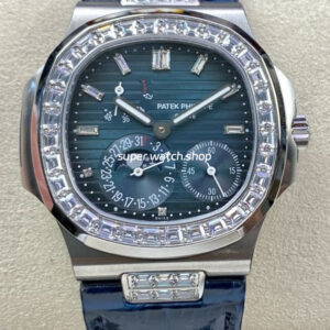 GR Factory Patek Philippe Nautilus 5712G 40mm Diamond Bezel White Gold Leather Strap Grey Dial