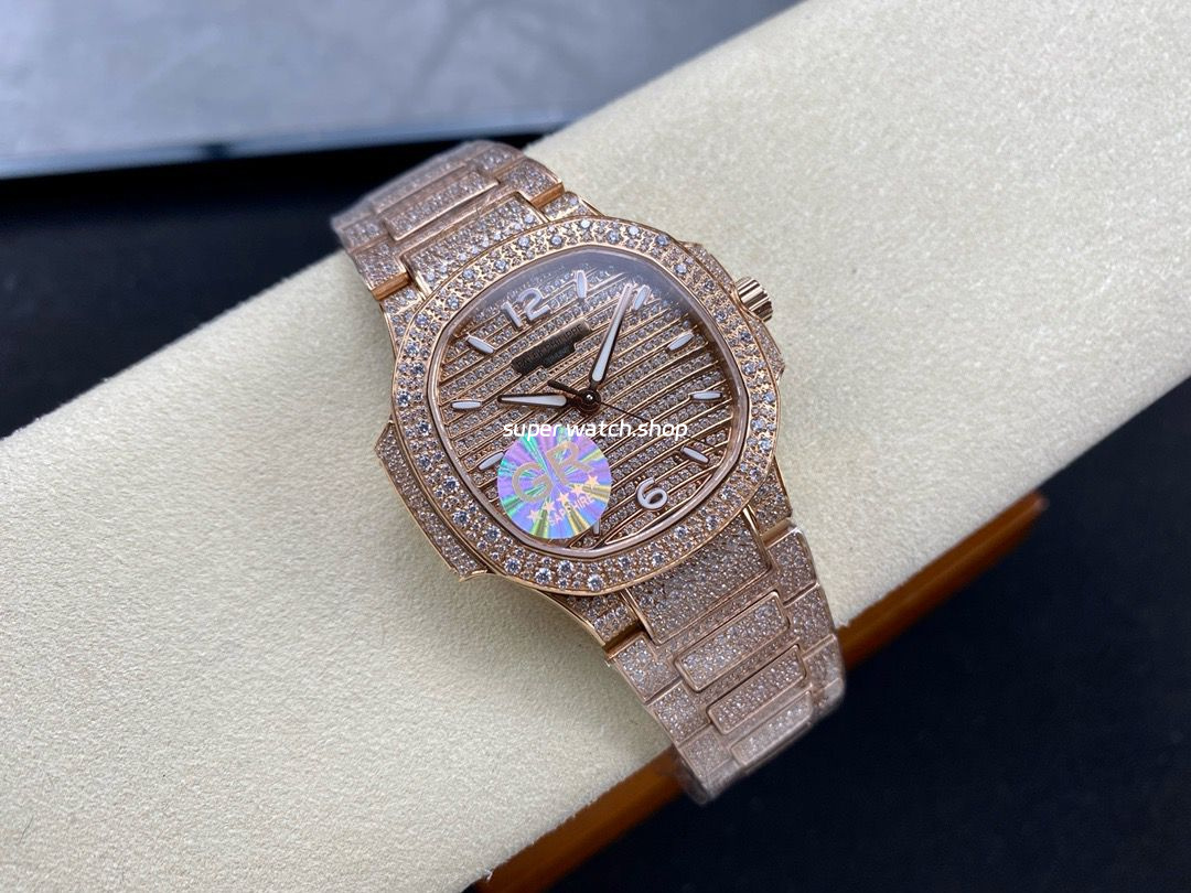 GR Factory Patek Philippe Nautilus 7118/1450G-001 35.2mm Full Diamond Rose Gold Diamond Dial - Image 4