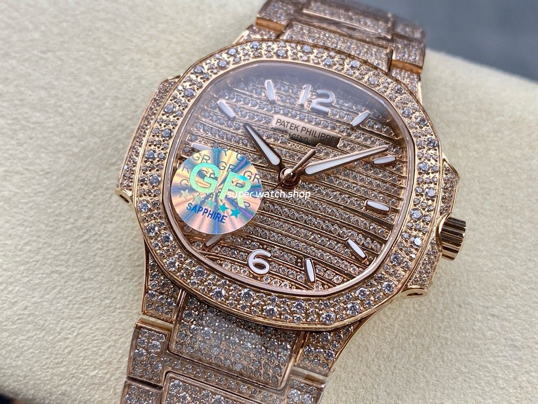 GR Factory Patek Philippe Nautilus 7118/1450G-001 35.2mm Full Diamond Rose Gold Diamond Dial - Image 3