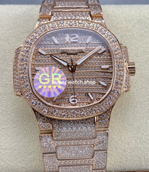 GR Factory Patek Philippe Nautilus 7118/1450G-001 35.2mm Full Diamond Rose Gold Diamond Dial