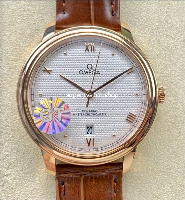 GT Factory Omega De Ville Co-Axial 434.53.40.20.02.001 40mm Rose Gold Leather Strap Rose Gold Point&Roman Number Silver Pupil Dial