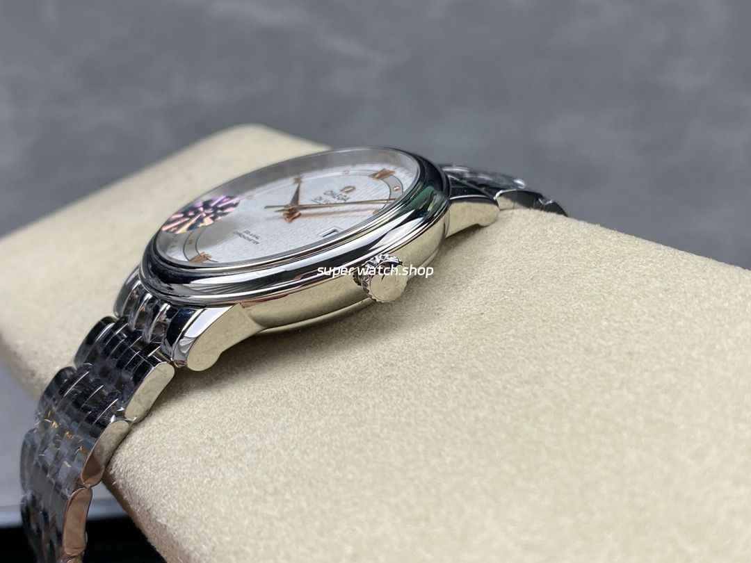 GT Factory Omega De Ville Prestige 424.10.40.20.02.004 39.5mm Full Steel Gold Roman Number Silver Web Weaving Dial - Image 7