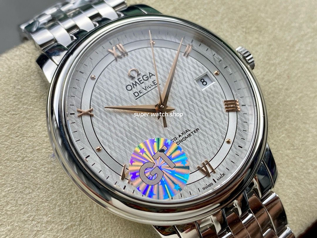 GT Factory Omega De Ville Prestige 424.10.40.20.02.004 39.5mm Full Steel Gold Roman Number Silver Web Weaving Dial - Image 2