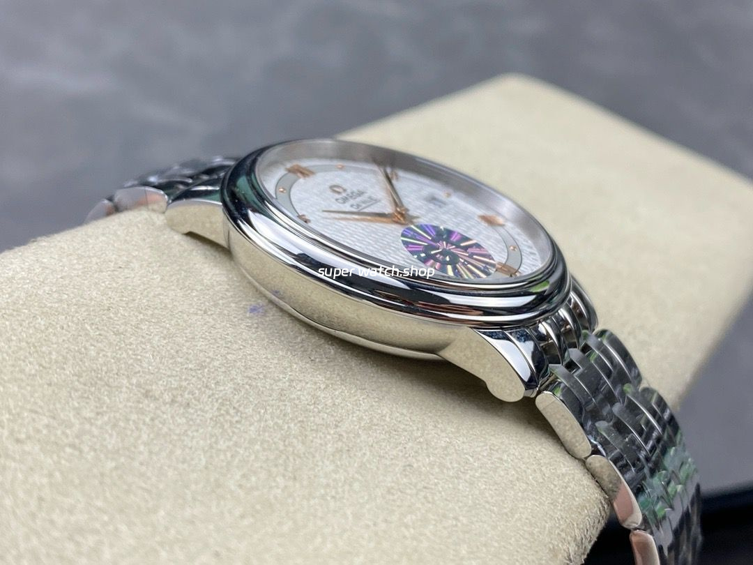 GT Factory Omega De Ville Prestige 424.10.40.20.02.004 39.5mm Full Steel Gold Roman Number Silver Web Weaving Dial - Image 6