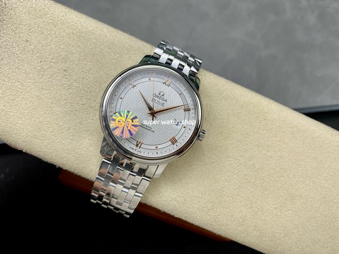 GT Factory Omega De Ville Prestige 424.10.40.20.02.004 39.5mm Full Steel Gold Roman Number Silver Web Weaving Dial - Image 5