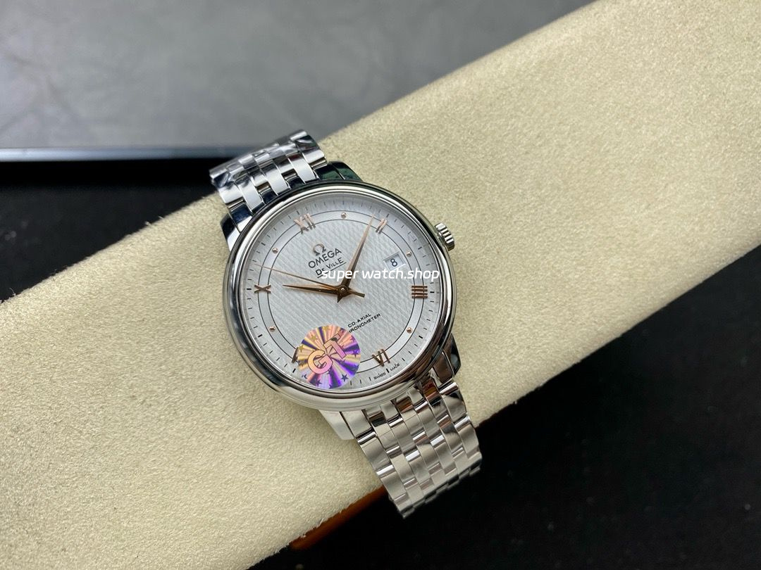 GT Factory Omega De Ville Prestige 424.10.40.20.02.004 39.5mm Full Steel Gold Roman Number Silver Web Weaving Dial - Image 4