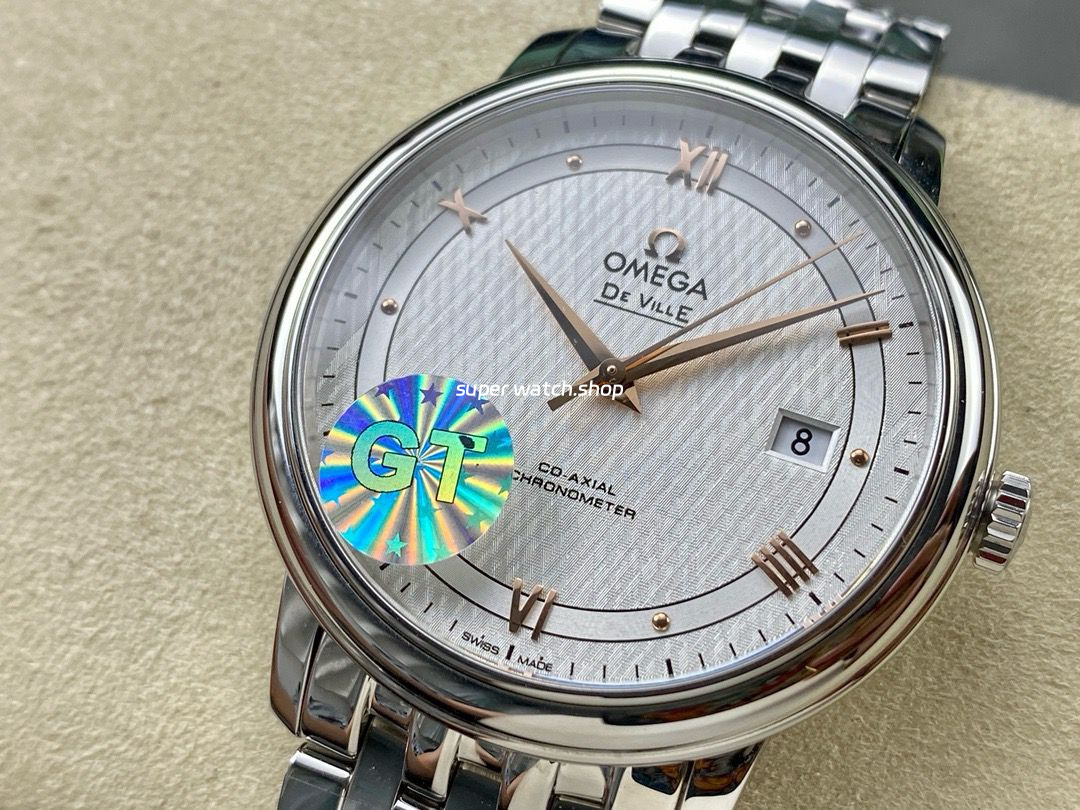 GT Factory Omega De Ville Prestige 424.10.40.20.02.004 39.5mm Full Steel Gold Roman Number Silver Web Weaving Dial - Image 3